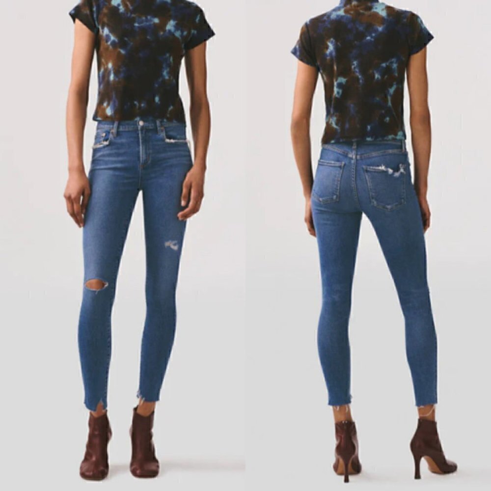 AGOLDE Sophie Ankle Skinny Distressed Denim Jeans In Blue Wash 27‌‌‌‌